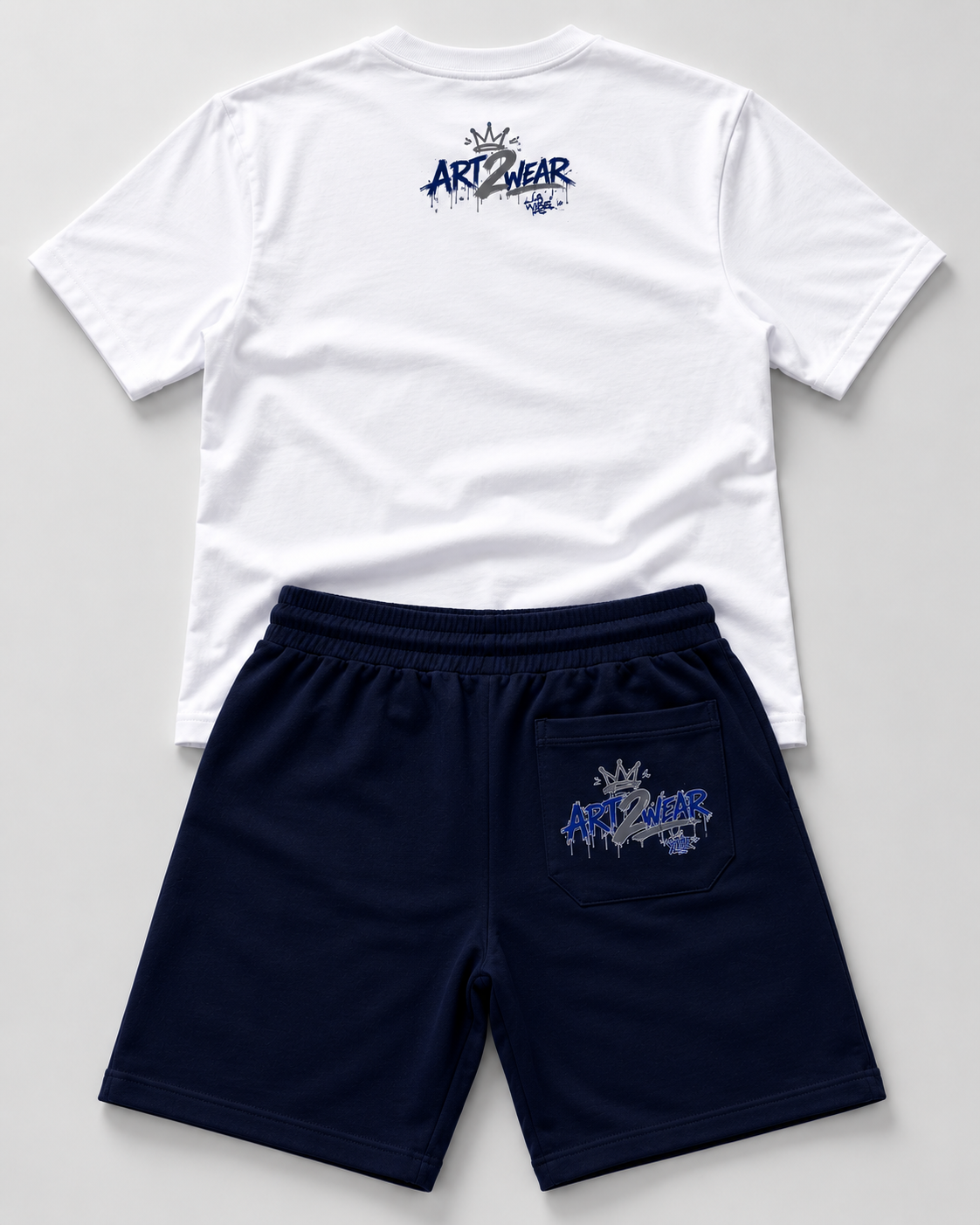ART2WEAR Royal Blue Streetwear Tee & Fleece Short Set – White/Blue