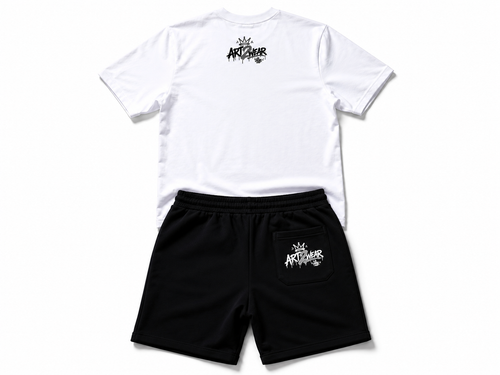ART2WEAR Monochrome Streetwear Tee & Fleece Short Set – White/Black