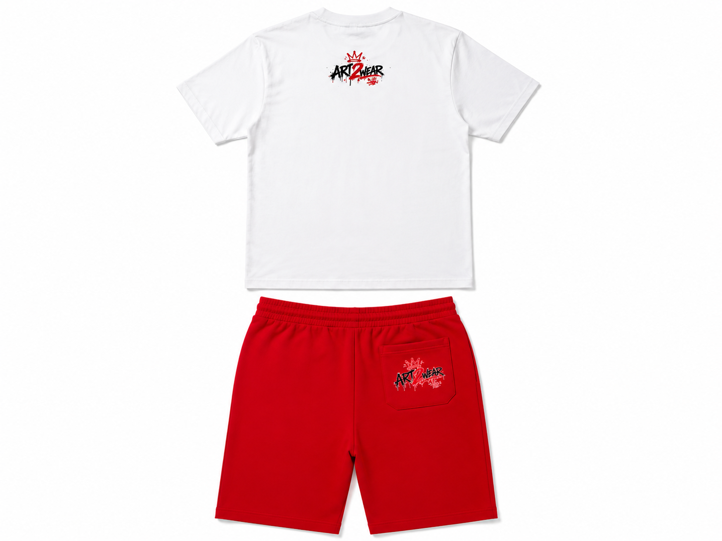 ART2WEAR Urban Graffiti Tee & Fleece Short Set – White/Red