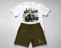 ART2WEAR Olive Green Streetwear Tee & Fleece Short Set – White/Olive