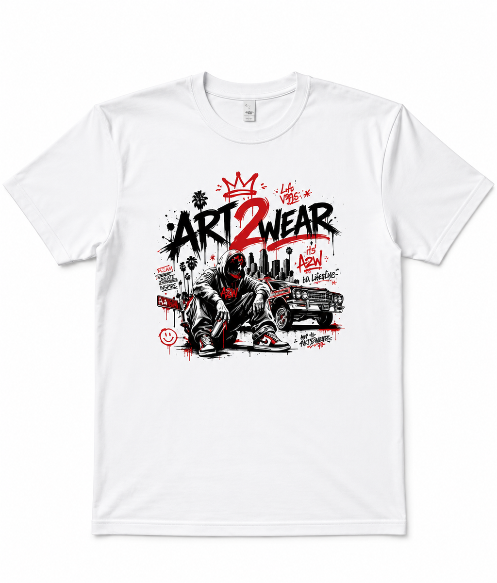 ART2WEAR Signature Logo Tee – Front & Back Graphic Streetwear T-Shirt (White)