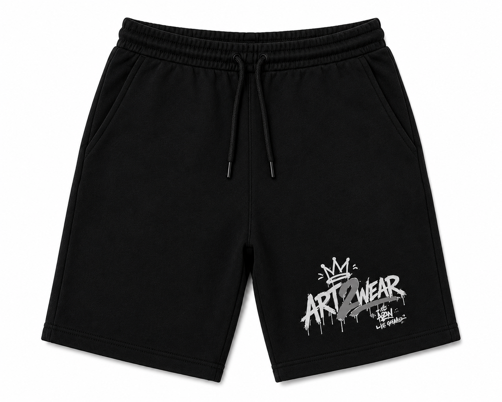 ART2WEAR Signature Logo Shorts – Black Streetwear Fleece Shorts