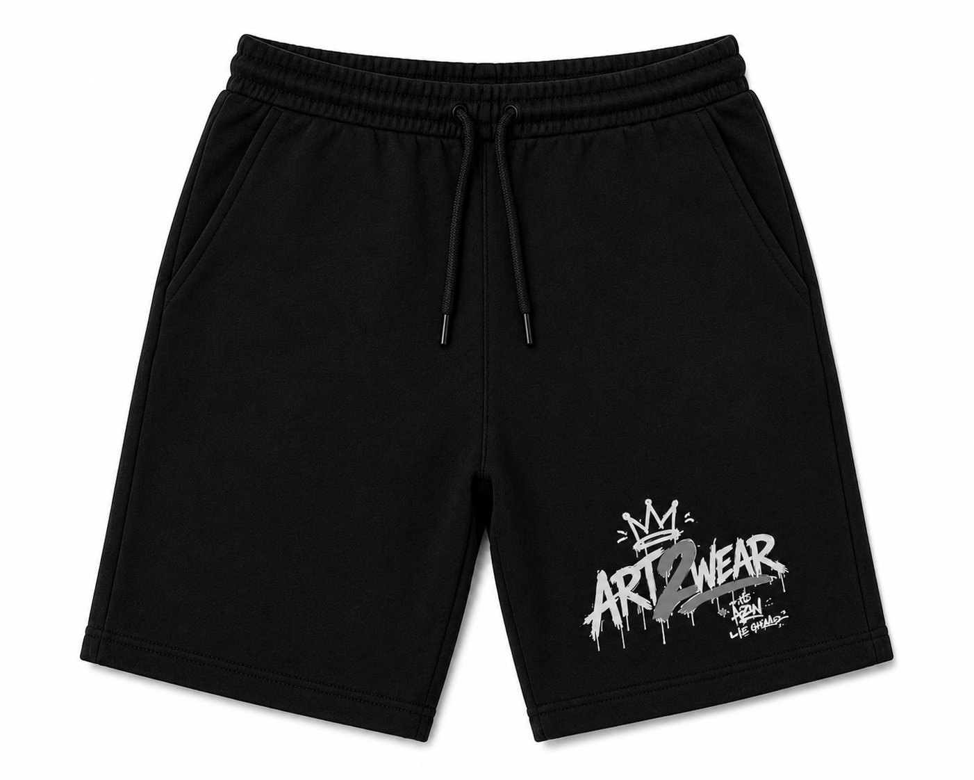 ART2WEAR Signature Logo Shorts – Black Streetwear Fleece Shorts