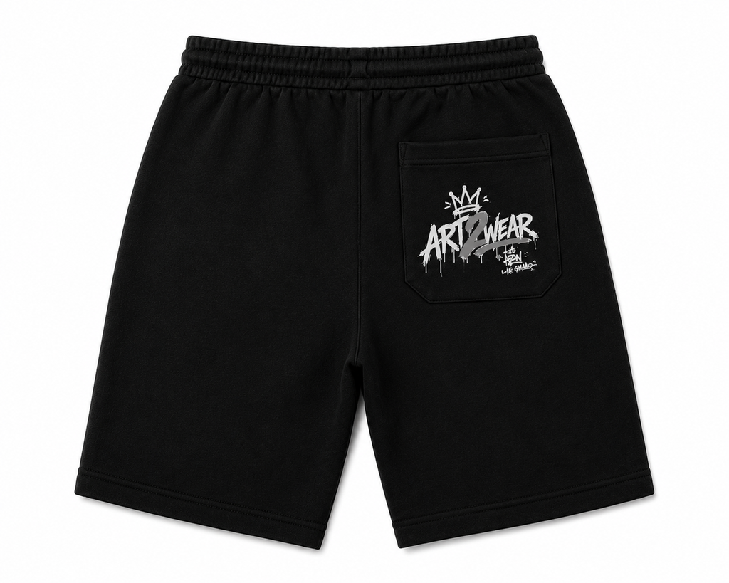 ART2WEAR Signature Logo Shorts – Black Streetwear Fleece Shorts