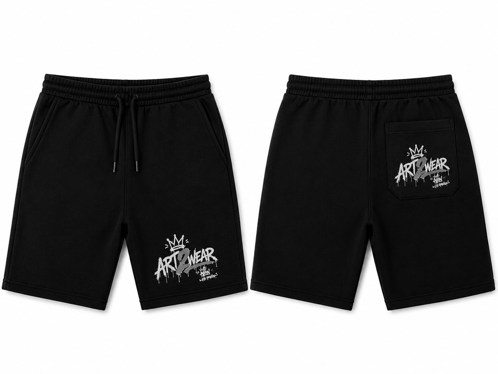 ART2WEAR Signature Logo Shorts – Black Streetwear Fleece Shorts