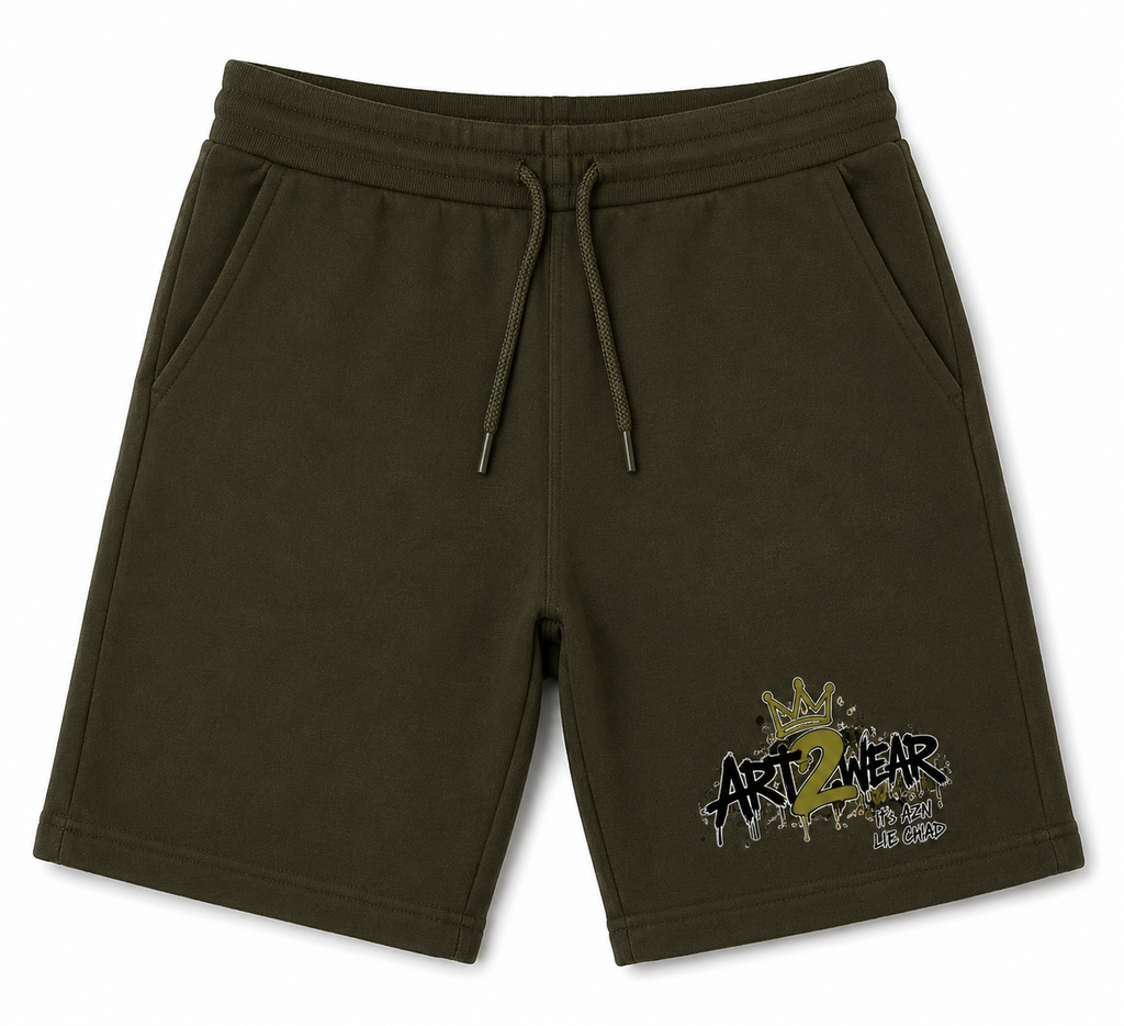 ART2WEAR Olive Edition Logo Shorts – Olive Green Streetwear Fleece Shorts