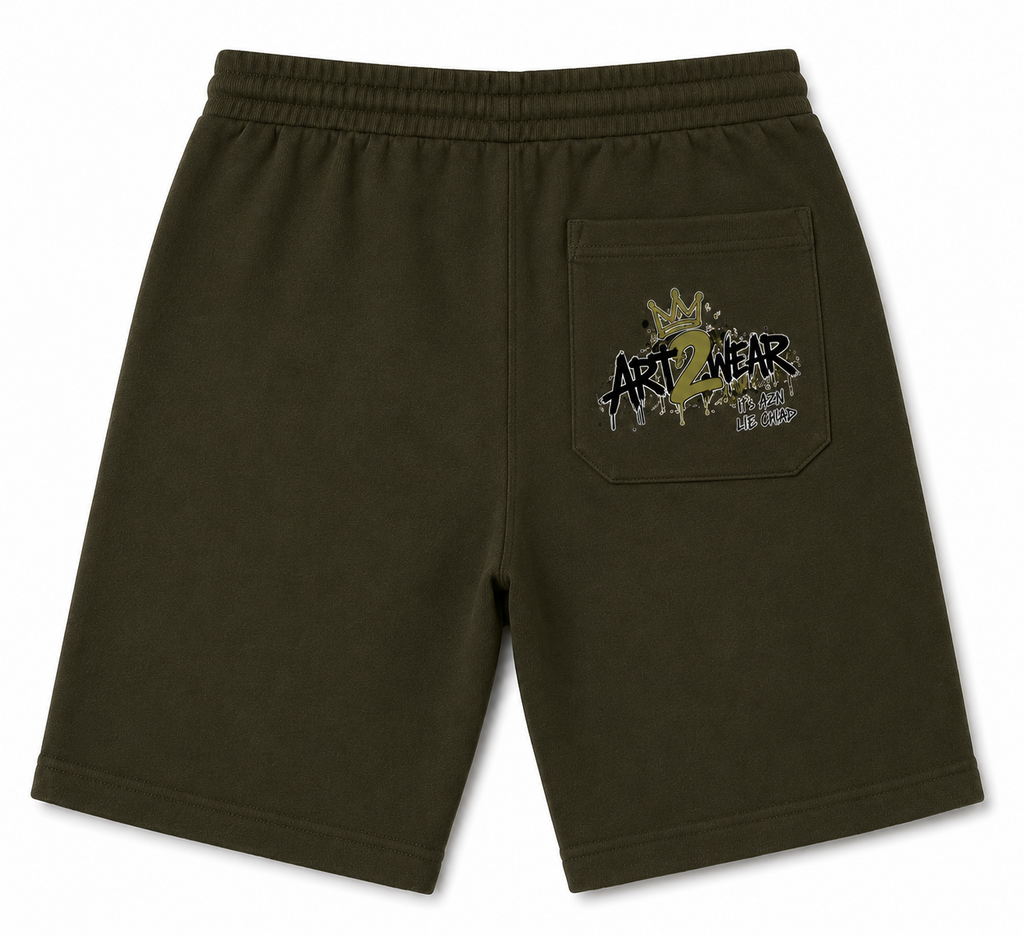 ART2WEAR Olive Edition Logo Shorts – Olive Green Streetwear Fleece Shorts