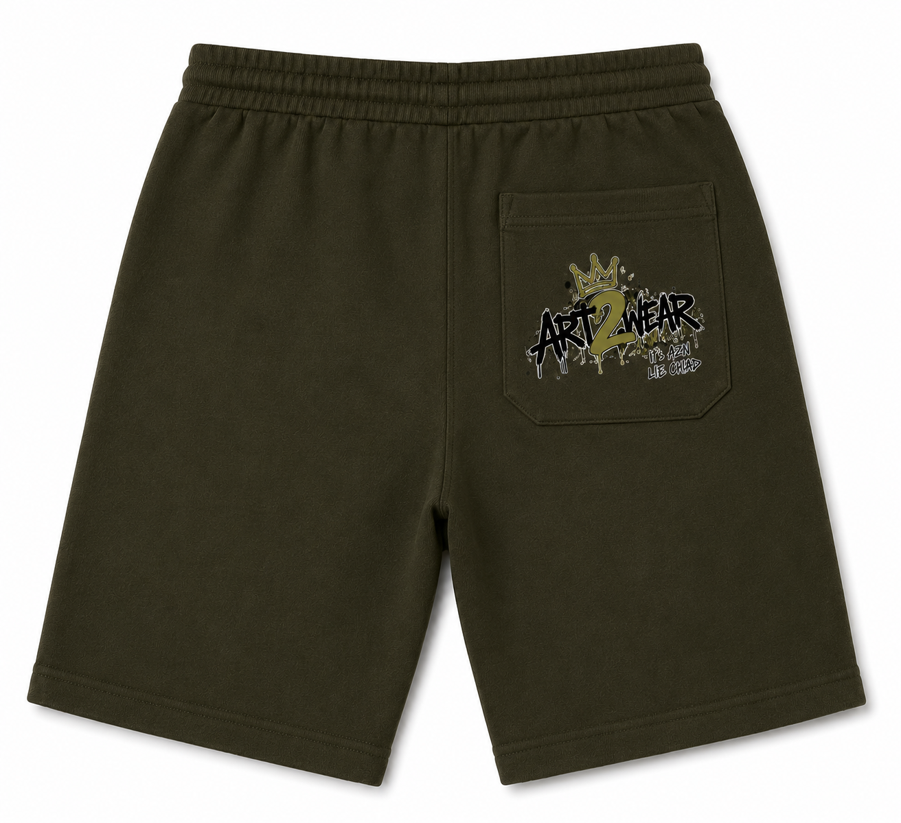 ART2WEAR Olive Edition Logo Shorts – Olive Green Streetwear Fleece Shorts