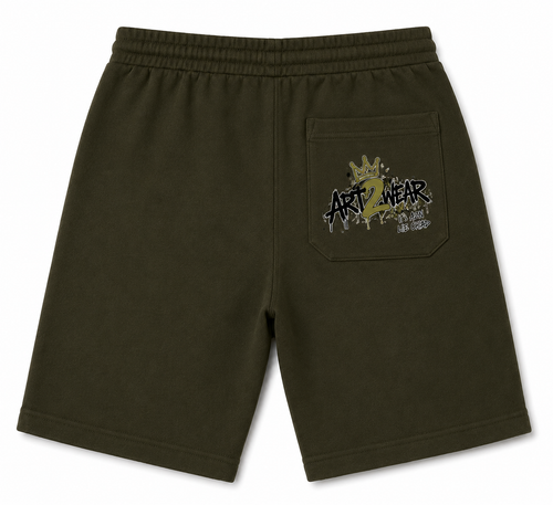 ART2WEAR Olive Edition Logo Shorts – Olive Green Streetwear Fleece Shorts