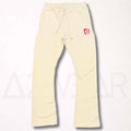Cream flared sweatpants with dark red bubble print crowned A2W logo, Art to Wear streetwear pants