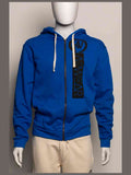 Blue hoodie with A2W logo on a mannequin against a neutral background