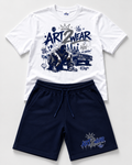 ART2WEAR Royal Blue Streetwear Tee & Fleece Short Set – White/Blue